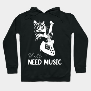 Cat Lovers Funny Cat Need Music Rock Cat Playing Guitar Hoodie